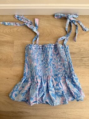 Lilly Pulitzer Blue & Pink Smocked Tie-Strap Camisole